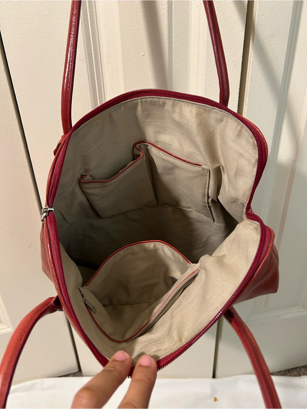 Rare vintage Y2K HOBO international minimalist red leather shoulder tote bag - Picture 7 of 13